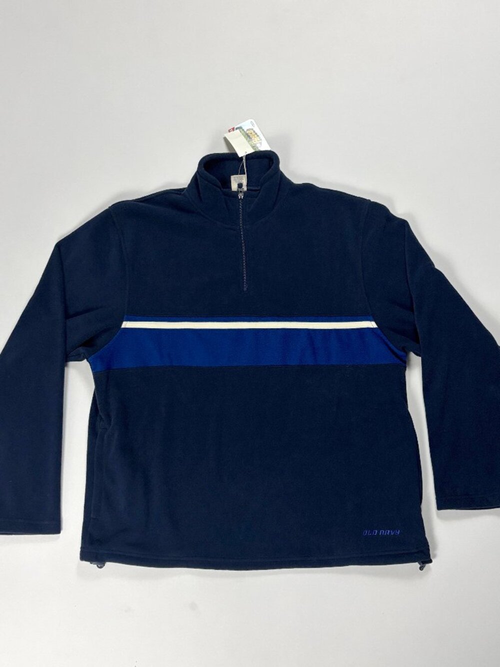 Vintage Old Navy Mens Performance Fleece 1/4 Zip Jacket Blue Stripe XL NWT New